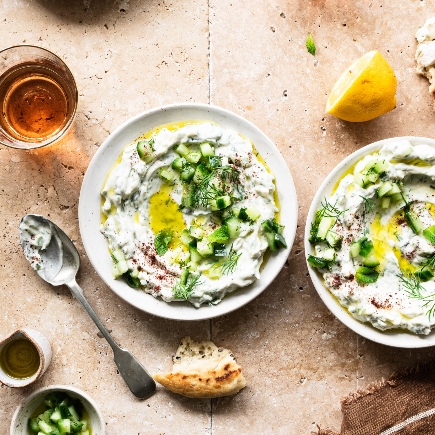 Spring Onion Tzatziki with Homemade Flatbread