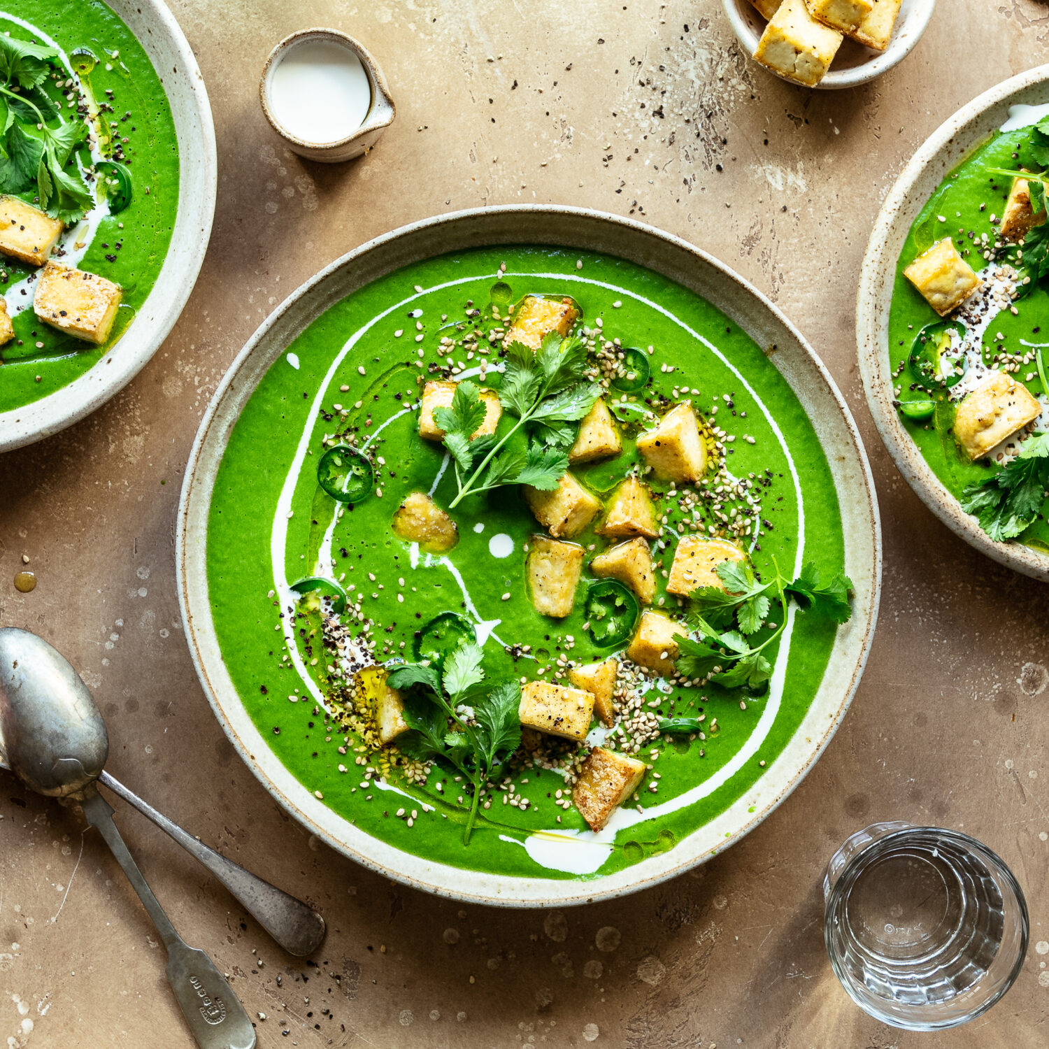 Thai Green Goddess Soup with Crispy Tofu Croutons