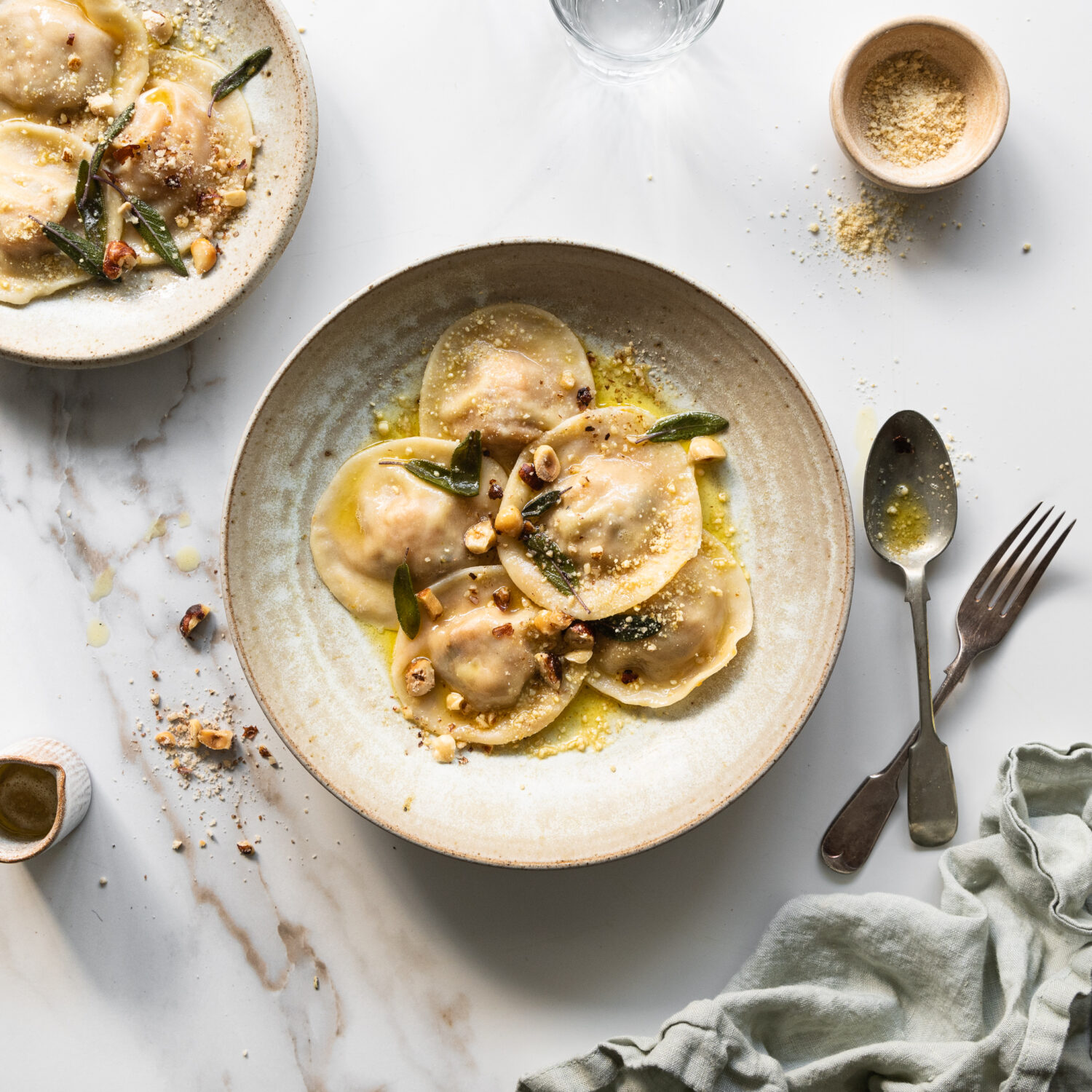 Roasted Squash & Garlic Ravioli with Sage Butter