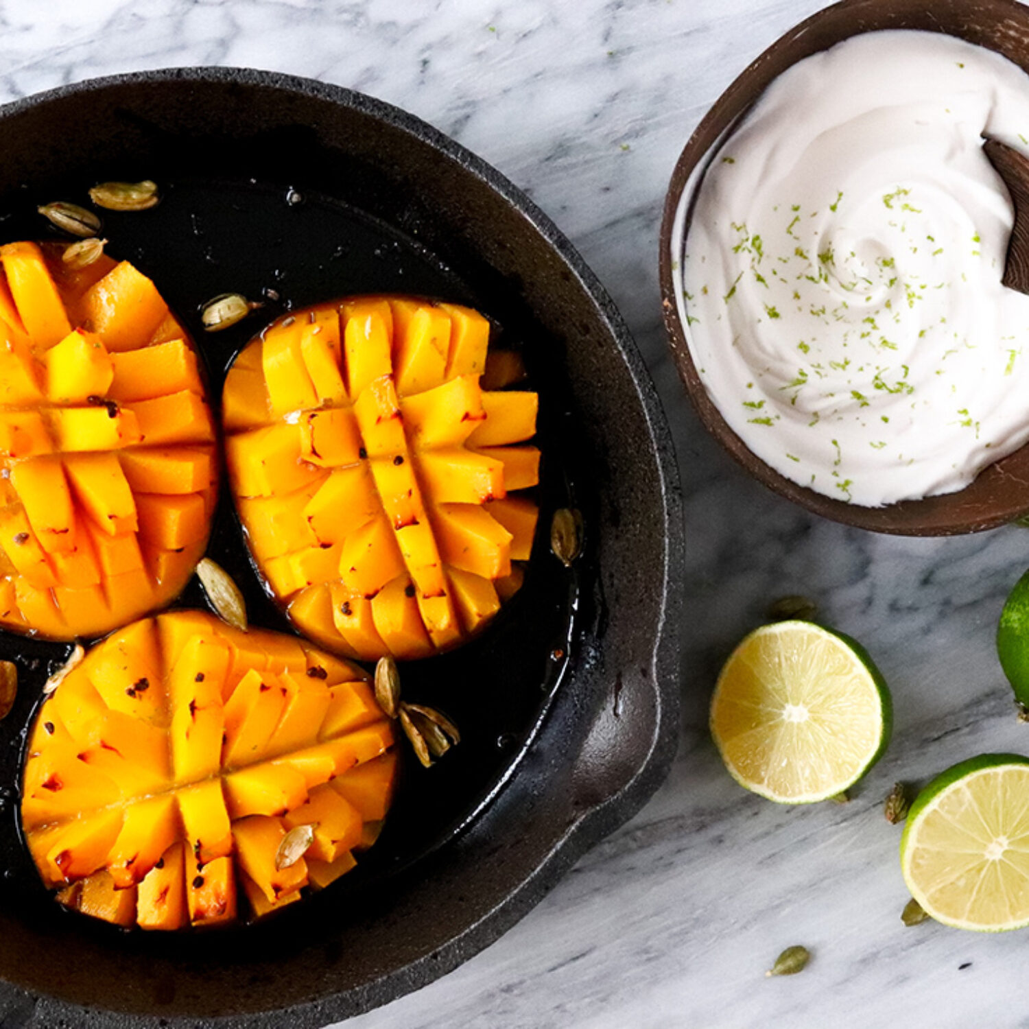 Baked Cardamom Mango with Lime Yogurt