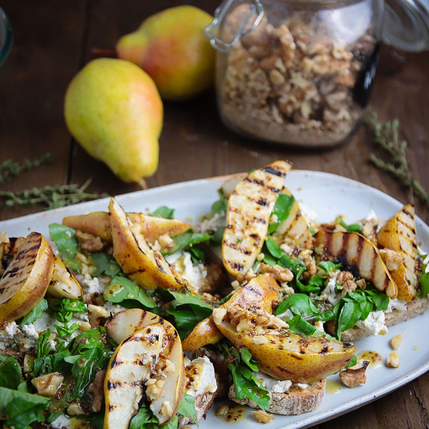 Griddled Pear and Walnut Bruschetta