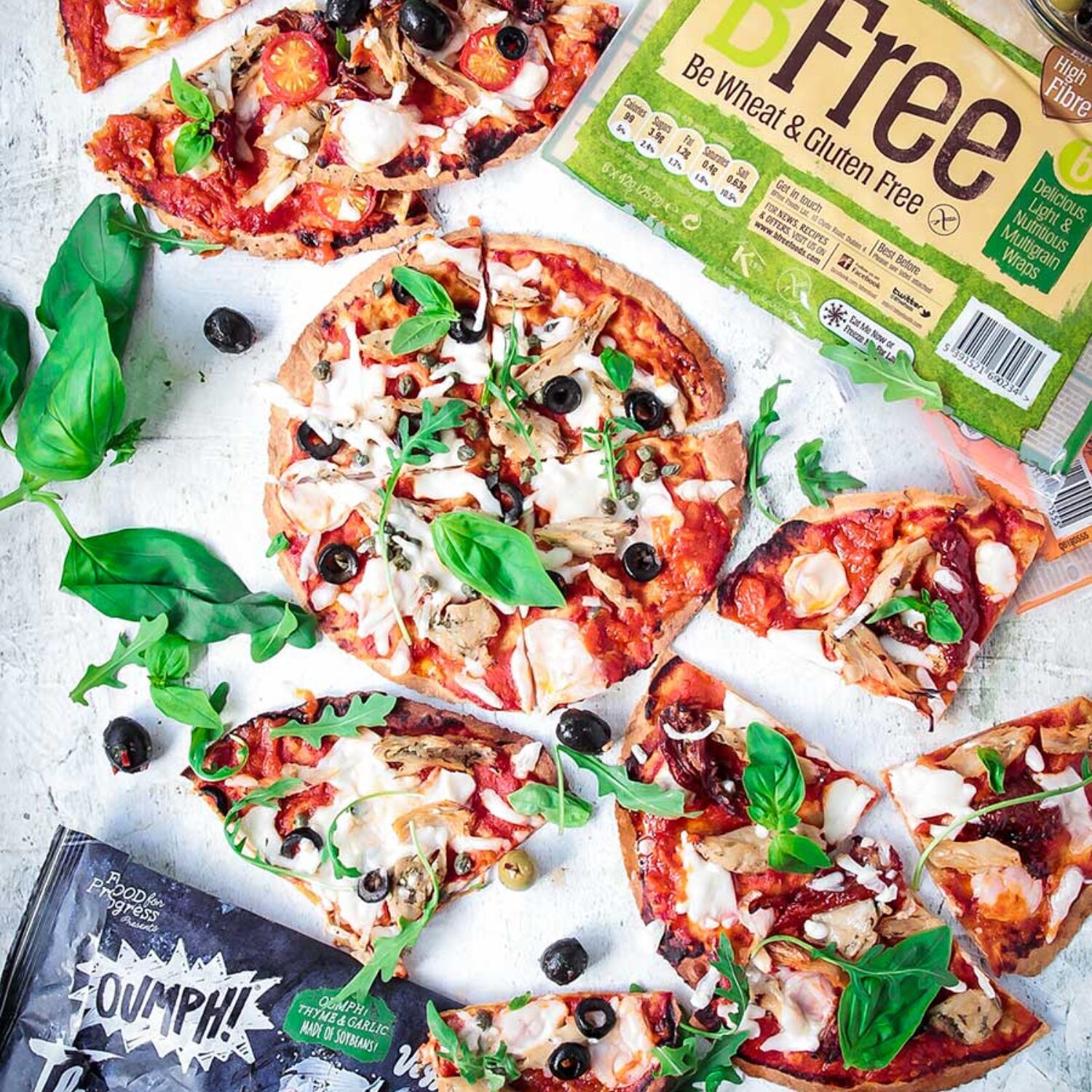 BFree Tortilla Pizzas with Garlic & Thyme Oumph!