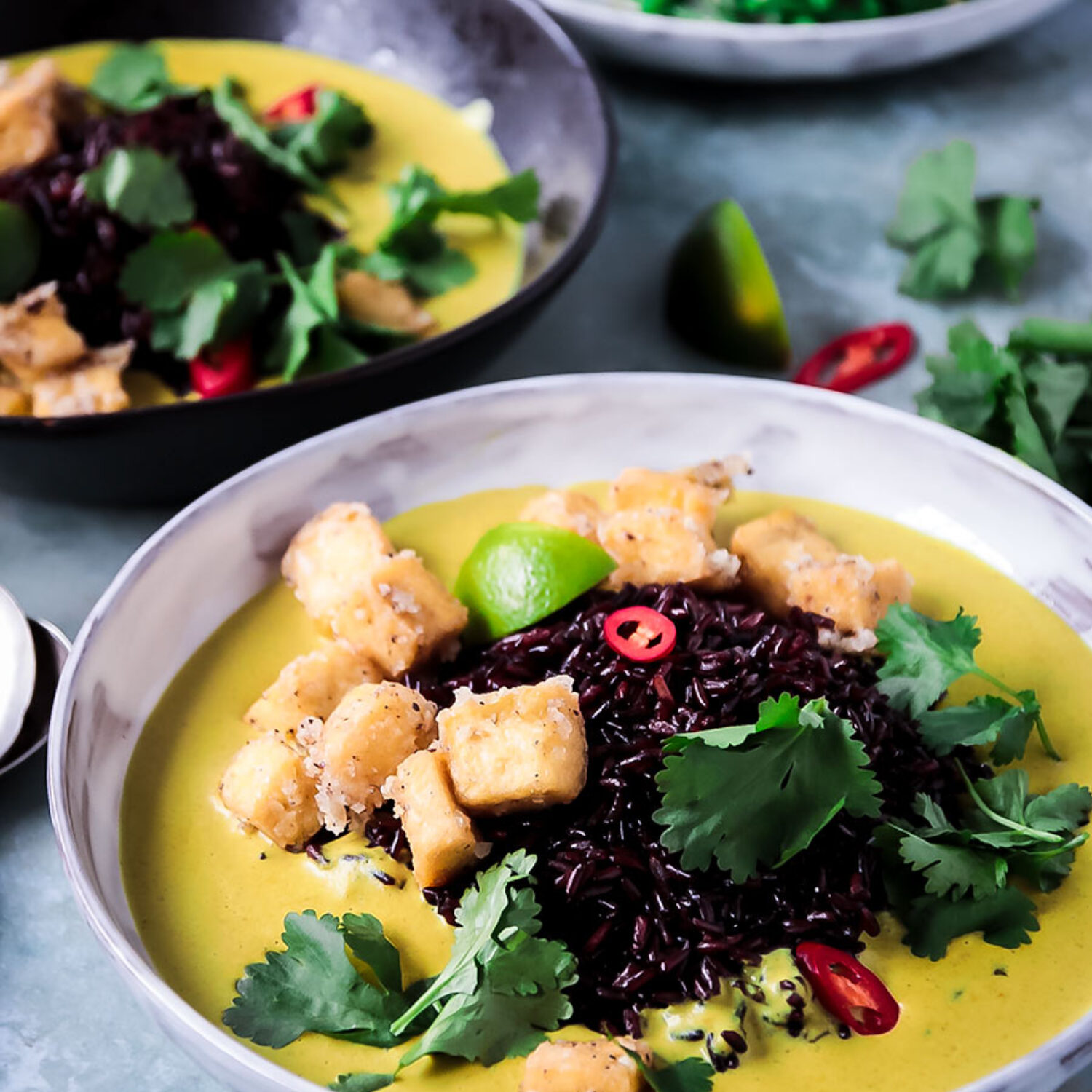 Fragrant Curry Bowls with Salt & Pepper Tofu & Black Rice