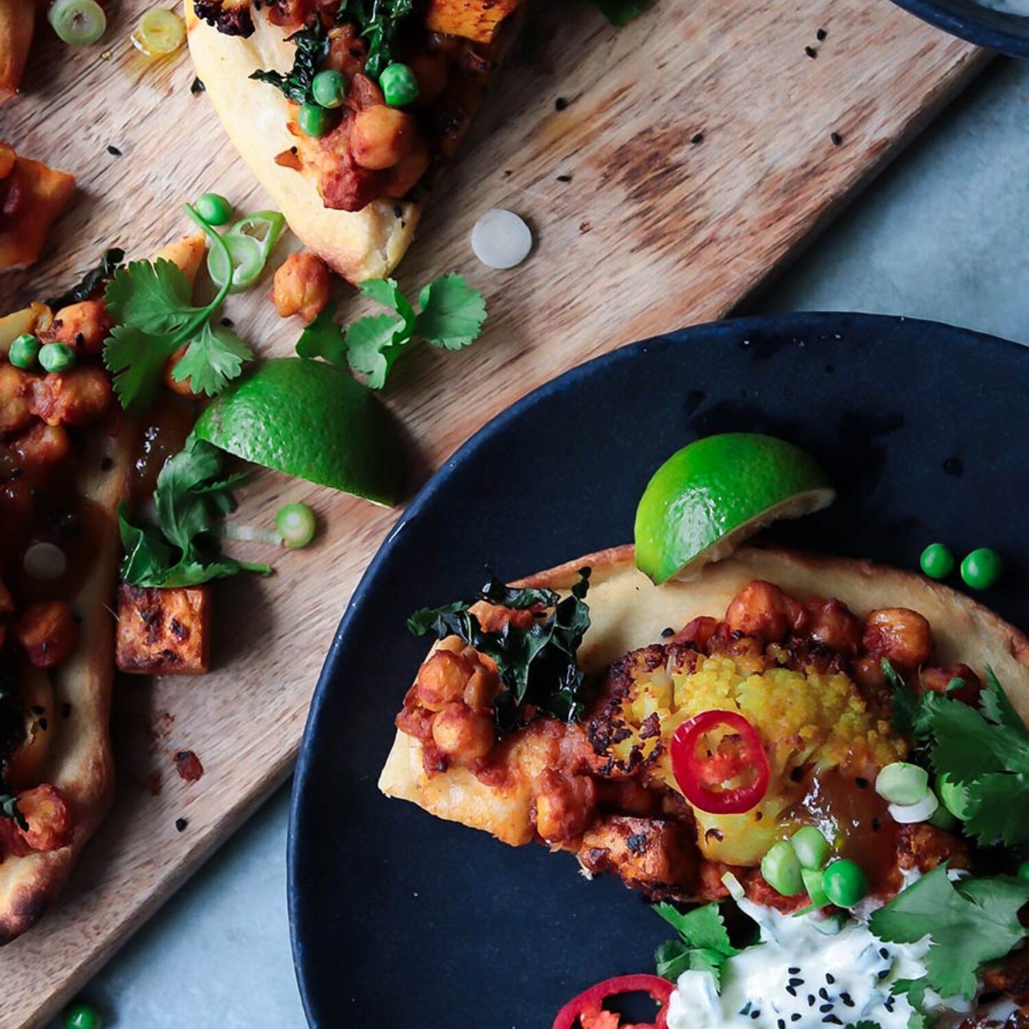 Naan Pizza with Chana Masala & Tandoori Tofu