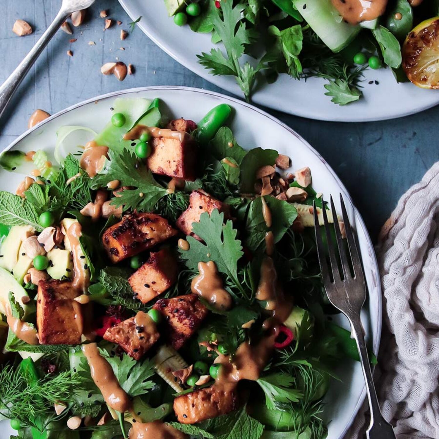 Crispy Tofu Salad With Tangy Peanut Dressing