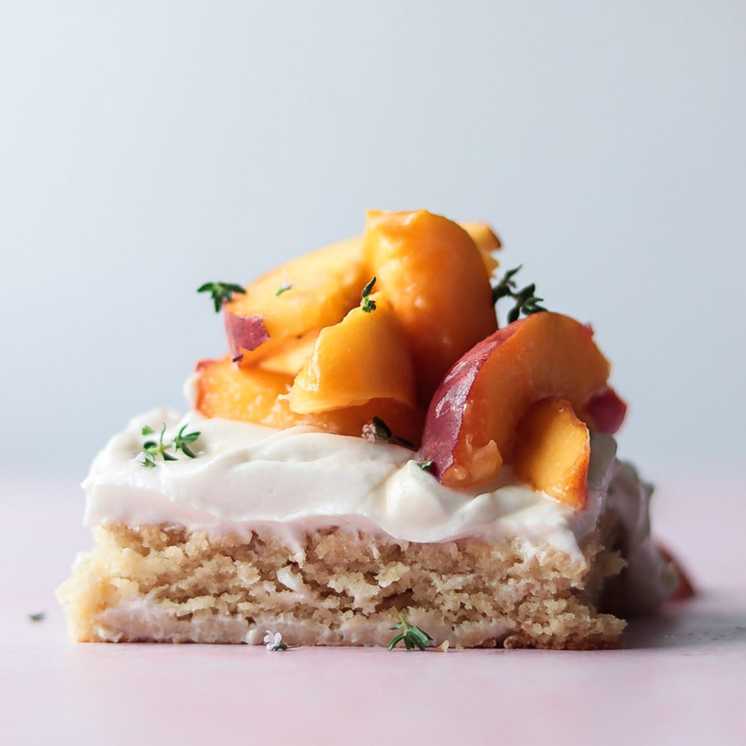 Vanilla & Almond Sheet Cake with Fresh Peaches & Thyme