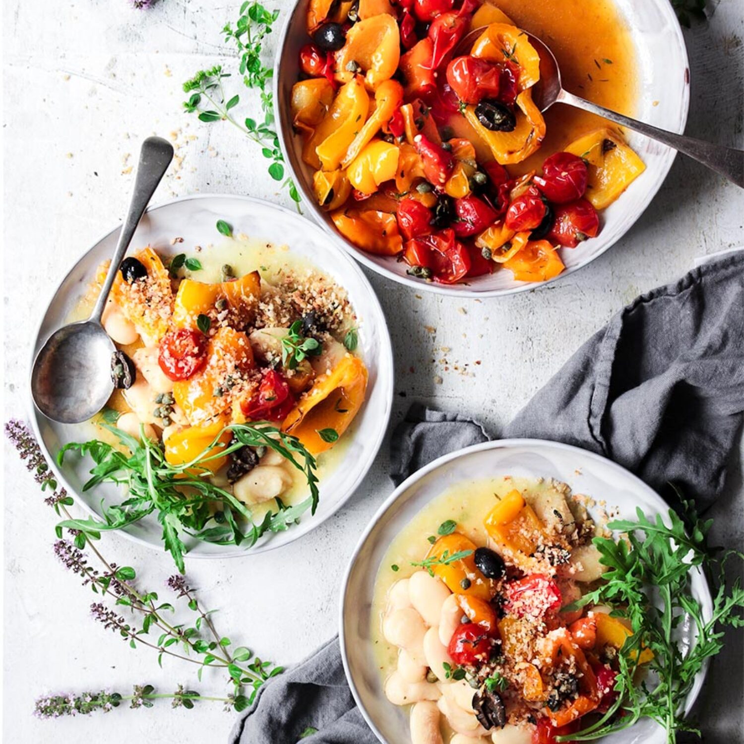 Creamy Garlic Butter Beans with Thyme-Roasted Vegetables