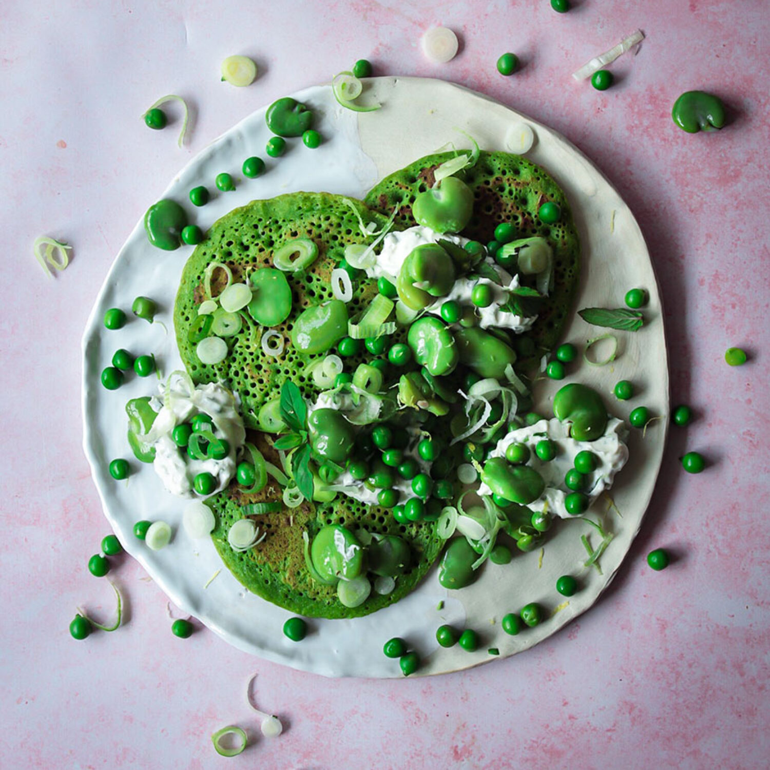 Spinach & Tarragon Chickpea Pancakes with Pea & Broad Bean Salad