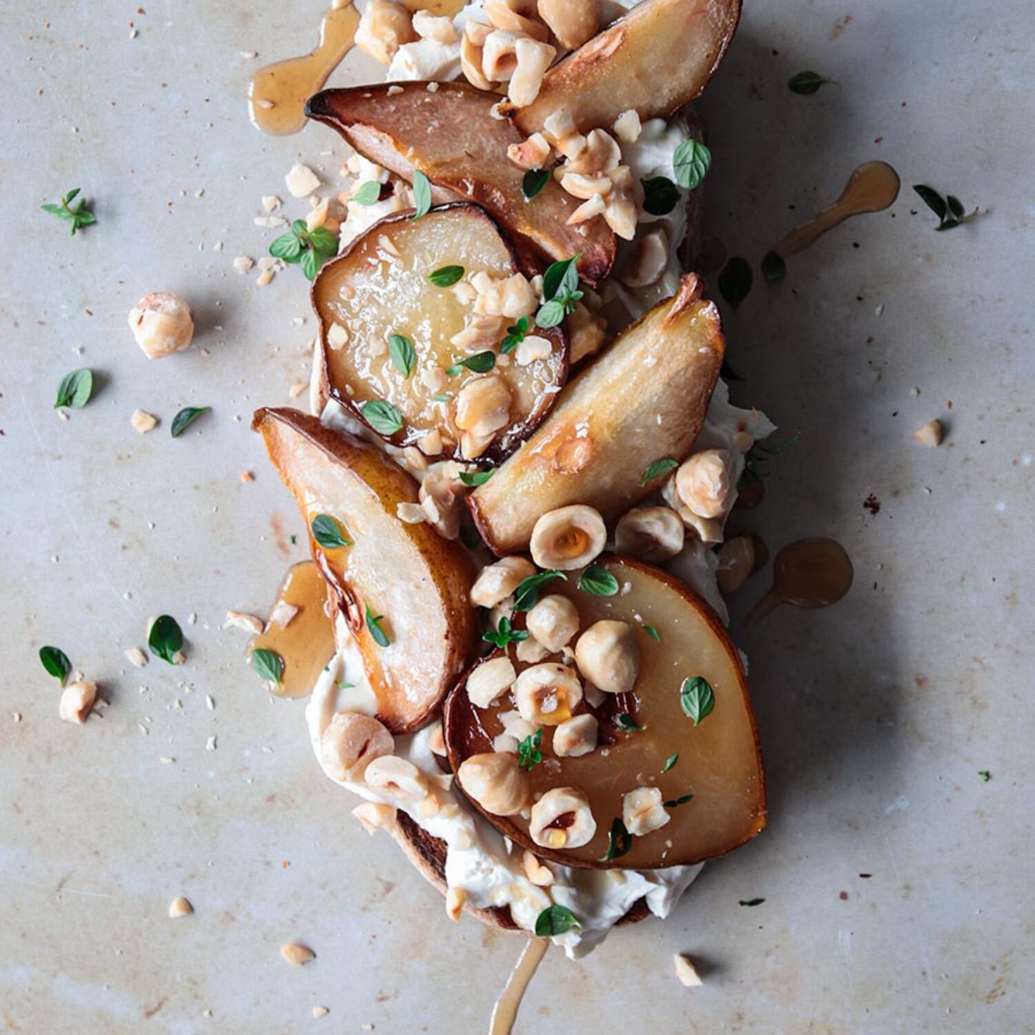 Maple-roasted pear toasts