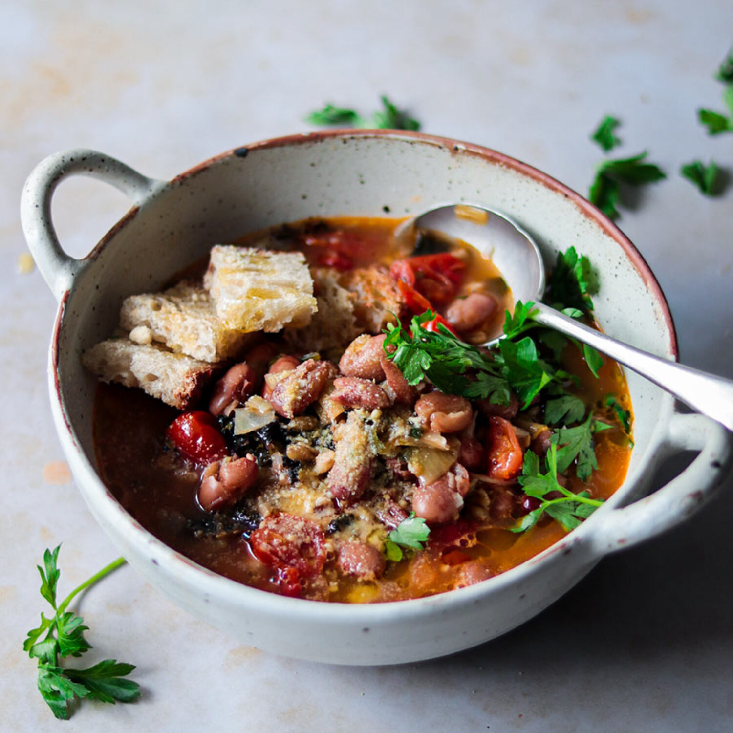 Borlotti bean & freekeh soup