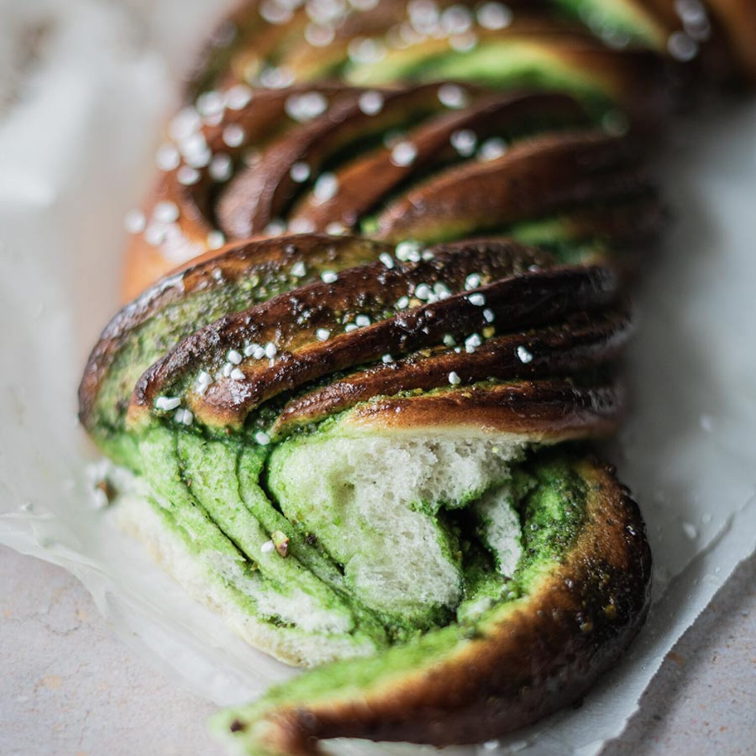 Matcha and pistachio babka