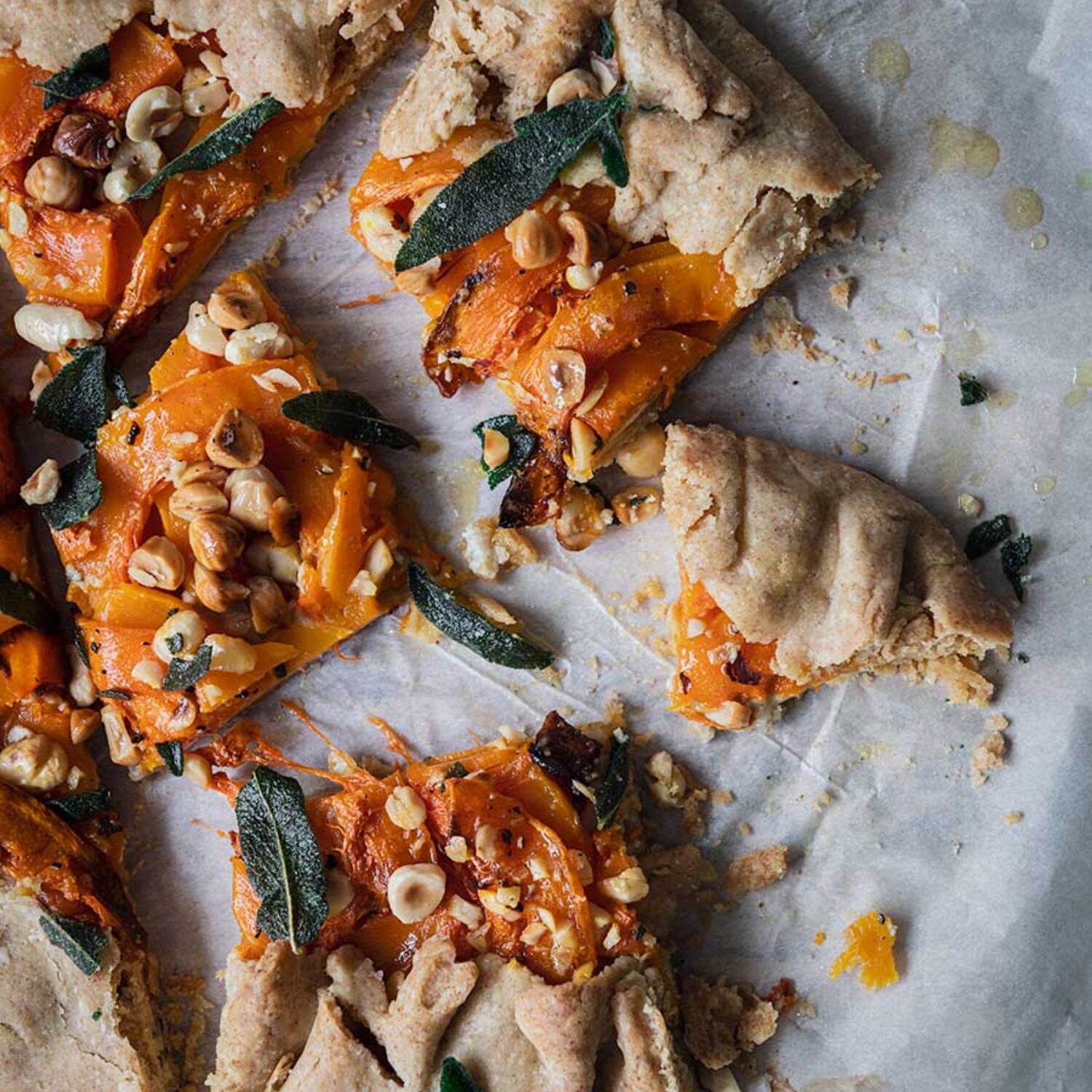 Squash, hazelnut & sage galette