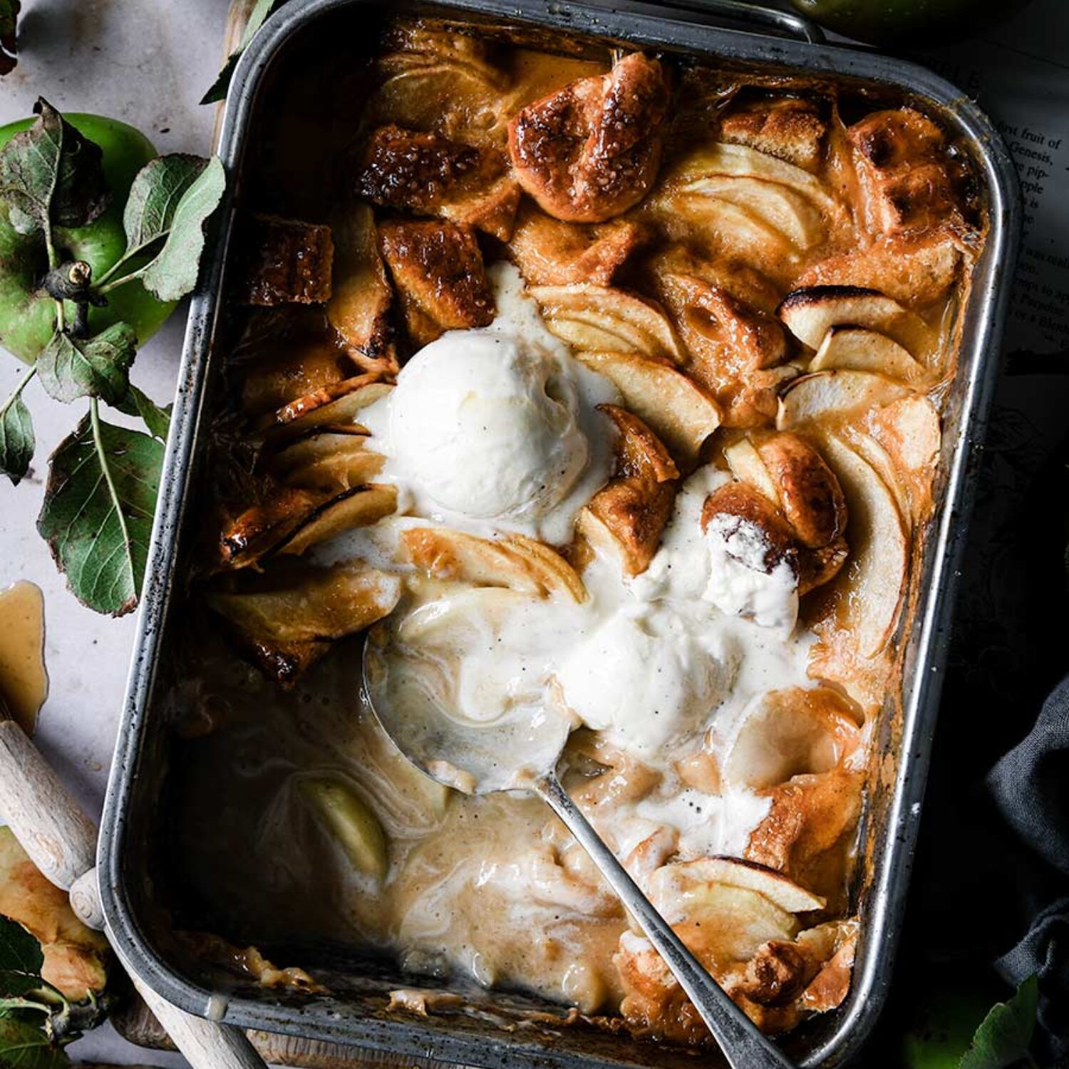 Apple brioche pudding